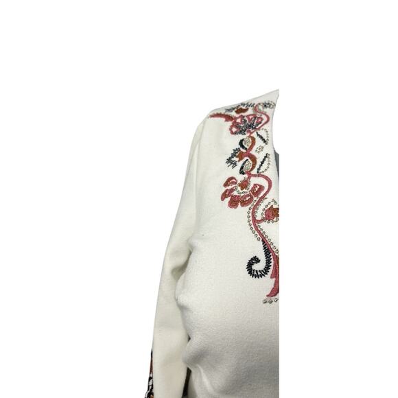 Free People Dress Floral Bell Sleeve Ivory 4 Hippie Folk Flare Embroidered Fairy - Picture 9 of 11